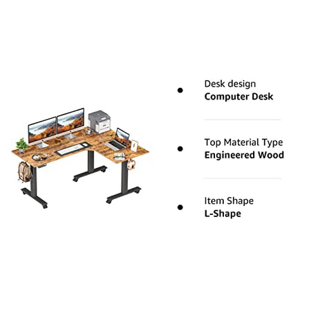 FEZIBO Triple Motor 63" L Shaped Standing Desk, Electric Standing Gaming Desk Adjustable Height, Corner Stand up Desk with Splice Board, Black Frame/Rustic Brown Top FEZIBO