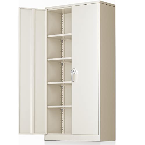 Greenvelly Metal Garage Storage Cabinet with Doors and Shelves,72" Steel Locking Garage Storage Cabinet,Metal Office Storage Cabinet for Home,School,Garage(Grey) Greenvelly