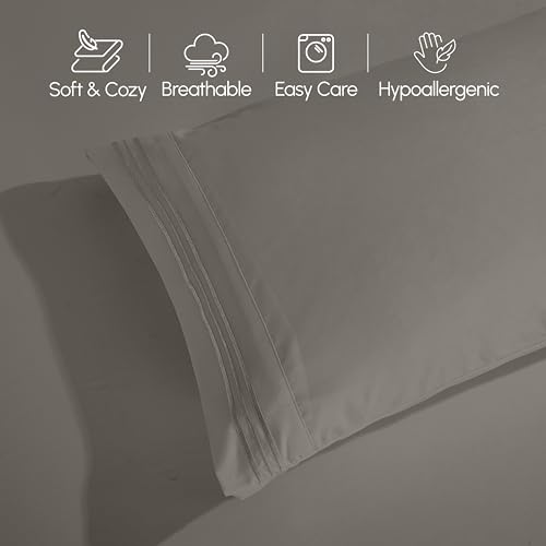 Elegant Comfort Luxurious 1500 Premium Hotel Quality Microfiber Three Line Embroidered Softest 4-Piece Bed Sheet Set, Wrinkle and Fade Resistant, Twin/Twin XL, Gray Elegant Comfort