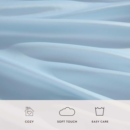Laura Ashley - Twin Sheet Set, 100% Soft & Silky Smooth Satin Bed Sheets, Deep Pockets, Bedding with Matching Fitted Sheet & Pillowcase (Bliss Blue) Laura Ashley