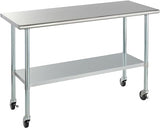 ROCKPOINT Stainless Steel Table for Prep & Work with Caster Wheels 60x24 Inches, NSF Metal Commercial Kitchen Table with Adjustable Under Shelf and ROCKPOINT