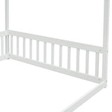SOFTSEA Grey Full Size Canopy Bed Frame with Guardrails - Low Floor Design, Easy Assembly, No Box Spring Needed SOFTSEA