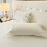 MOOWOO Chic Ruffle Lace Polyester Duvet Cover Set -Girl White Bedding-2 Piece Twin Duvet Cover with Zipper Closure -Ultra Soft and Light Weight (White,Twin) MOOWOO