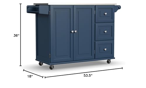 homestyles Mobile Kitchen Island Cart with Stainless Steel Top, Blue homestyles