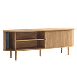 AMERLIFE 70" Mid-Century Modern TV Stand, TV Console Table for TVs up to 80 Inch, Fluted Wood Media Console with Storage, Solid Wood Legs, Natural Oak AMERLIFE