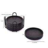 NIRMAN Wooden Coasters for Drinks Coffee Table, Round Drink Coasters with Holder for Tabletop Protection, Set of 4 (4" x 4" x 0.5") (Black) NIRMAN