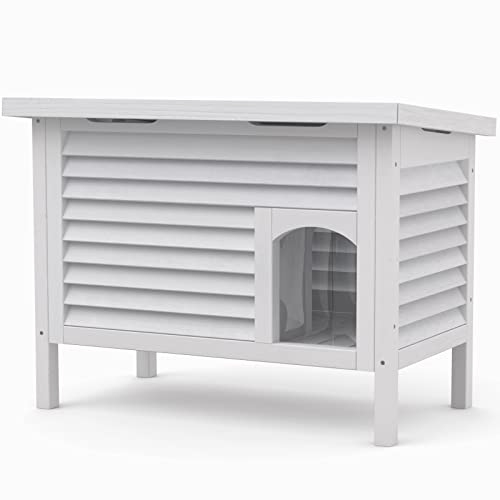 GDLF Outdoor Cat House Solid Wood Feral Cat Shelter with Waterproof Roof & Special Full Ventilation Design Keeps Multiple Cats Cool for Hot Summers 31.9" Lx18.9 Wx23.6 H GDLF