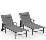 Ciokea Outdoor Lounge Chair with Pillow Set of 2, 5-Position Aluminum Chaise Lounge with Wheels & Armrests, 400 lbs Heavy Duty Patio Pool Chair for Backyard, Deck, Beach & Poolside, Grey