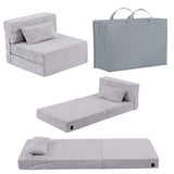 Givjoy Folding Sofa Bed Mattress for Kids with Pillow, Toddler Washable Folding Floor Mat for Daycare, Child Fold Up Sofa Futon Chair Bed with Storage Bag for Playroom, Camping, Girls and Boys, Grey Givjoy