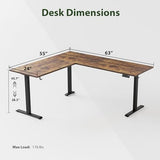 Agilestic L Shaped Standing Desk Adjustable Height, Electric Corner Standing Desk, 63 x 55 inch Sit Stand Computer Table with Splice Board, Rustic Brown Agilestic