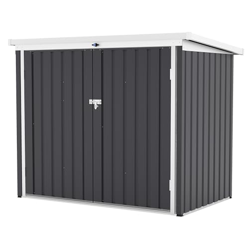 GarveeLife Outdoor Storage Shed, 80 Cu.Ft Outdoor Trash Can Storage Box with Lockable Door&Sloped Roof,Cabinet with Multi-Use Rust Prevention Galvanized Steel Enclosure for Yard, Garden, Patio GarveeLife