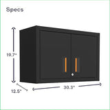 itbe Ready-to-Assemble Floating Garage Storage Cabinet - Wall Mount Garage Cabinet w/Lockable 2 Doors, 44 lbs Shelf Capacity, Removable Shelf, Small Steel Metal Cabinet(Black) itbe