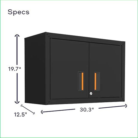 itbe Ready-to-Assemble Floating Garage Storage Cabinet - Wall Mount Garage Cabinet w/Lockable 2 Doors, 44 lbs Shelf Capacity, Removable Shelf, Small Steel Metal Cabinet(Black) itbe