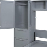 Virubi Full Horizontal Murphy Bed with Storage Wardrobe Closet,2 Drawer,4 Storage Shelves,Wood Folding Murphy Wall Bed Cabinet for Adult (Grey) Virubi