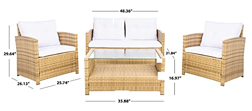 SAFAVIEH Outdoor Collection Vellor Natural/White Cushion 4-Piece Conversation Patio Set PAT7516D Safavieh