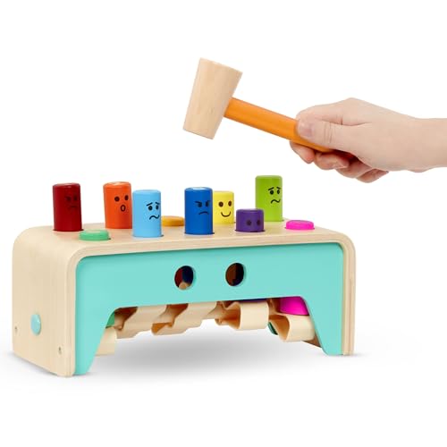 Battat – Wooden Hammer Toy For Kids, Toddlers – Pounding Bench With Pegs And Mallet – Colorful Developmental Toy – Pound & Count Bench – 1 Year + – Pound & Count Bench Battat