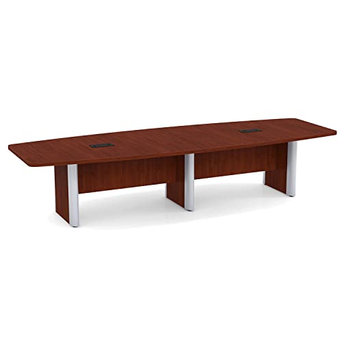 Thaweesuk Shop New 12 FT Cherry Modern Boat Shaped Conference Table Room Hide Wires Inside Elliptical Silver Metal Legs Desk Grommets Racetrack Boardroom Meeting Business Furniture Meeting Office Wood Generic