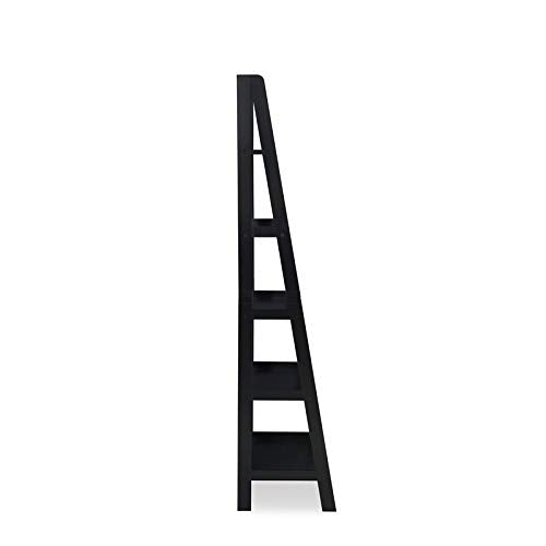 Linon Archdale Black 72" Open Back Ladder Bookshelf with 5 Adjustable Shelves - WoodArtSupply