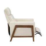 Lexicon Push Back Recliner Chair, Faux Leather Upholstered Reclining Chair with Footrest, Exposed Dark Brown Finish Wood Frame, Small Recliner for Small Space, Living Room, Bedroom, Light Beige