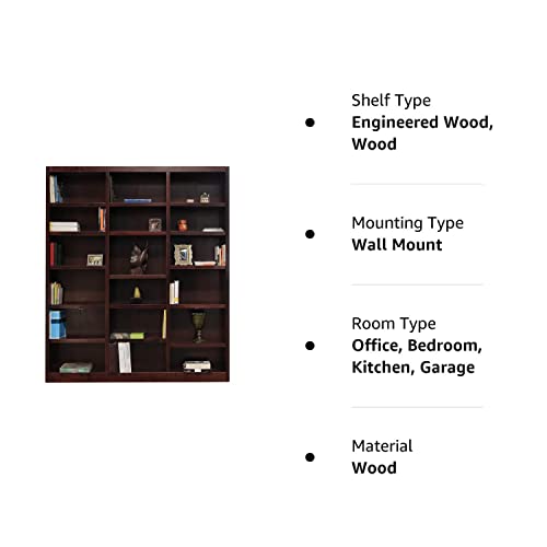 Traditional 84" Tall Triple Wide Cherry Wood Bookcase with 18 Shelves - WoodArtSupply