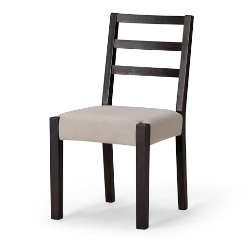 Maven Lane Willow Rustic Wooden Armless Kitchen Dining Chair in Weathered Black Finish with Padded Dove Weave Fabric Upholstered Seat, Set of 4 Maven Lane