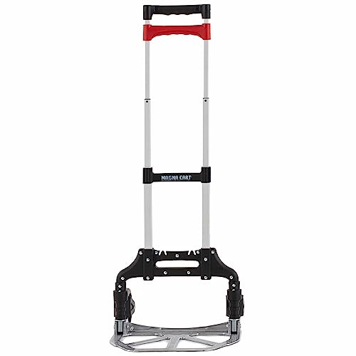 Magna Cart Personal 150 Pound Capacity Aluminum Folding Hand Truck with Telescopic Handle and Foldable Wheels for Industrial, Black and Red Magna Cart