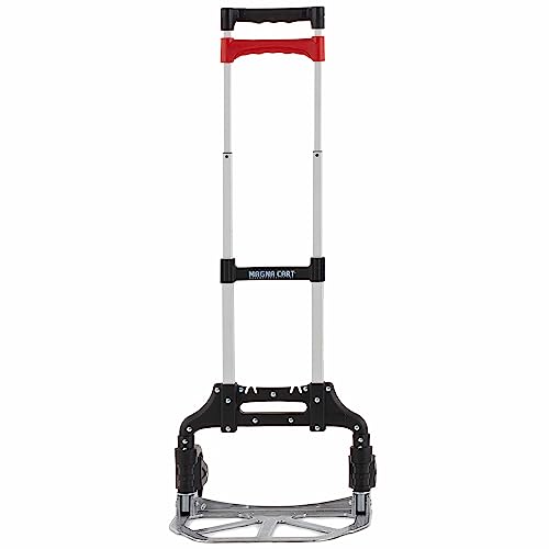 Magna Cart Personal 150 Pound Capacity Aluminum Folding Hand Truck with Telescopic Handle and Foldable Wheels for Industrial, Black and Red