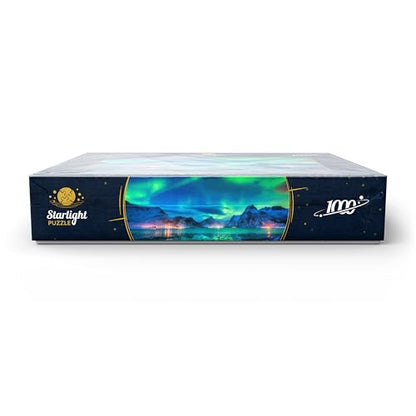 MyPuzzle Aurora Borealis Over Sea Coast, Lights at Night. Northern Lights On Lofoten Islands, Norway - Premium 1000 Piece Jigsaw Puzzle for Adults