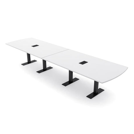14 Person Arc Rectangle Conference Table with Power & Data | Matte Black Metal T-Bases | Harmony Series Modular Meeting Tables for Offices, Conference Rooms, and Homes | White - 14ft SKUTCHI DESIGNS INC.