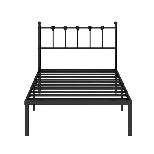 Kujielan Twin Size Bed Frame with Modern Headboard, Metal Platform Bed Base with Strong Support, No Box Spring Needed, Easy Assembly, Noise Free，Black Kujielan