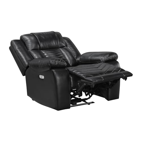 Lexicon Power Recliner Chair, Faux Leather Upholstered Home Theater Seating with LED Lighting, USB Charging Ports, Single Wall Hugger Reclining Chair for Living Room/Bedroom Easy Assembly, Black Lexicon