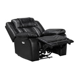 Lexicon Power Recliner Chair, Faux Leather Upholstered Home Theater Seating with LED Lighting, USB Charging Ports, Single Wall Hugger Reclining Chair for Living Room/Bedroom Easy Assembly, Black Lexicon