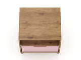 Manhattan Comfort Rockefeller Nightstand with Drawer and Cubby, Mid Century Modern Bedside Table, Minimalist Display and Storage Organizer, Ideal for Bedroom and Living Room, Nature/Rose Pink Manhattan Comfort