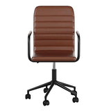 Martha Stewart Taytum Swivel Task Chair with Armrests for Home Office in Saddle Brown Faux Leather with Oil Rubbed Bronze Frame Martha Stewart