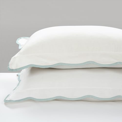 Lush Decor Coastal Chic Scalloped Edge Comforter Set, 3 Piece Set Full/Queen, Blue & White - Queen Bedding Set - White Comforter - Coastal Decor Lush Decor