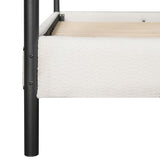 Christopher Knight Home King Size Upholstered Canopy Bed Frame with Boucle Fabric, Curved Headboard and Iron Legs, Modern Platform Bed Frame with Slats No Box Spring Needed, White