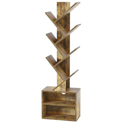 SUNMORY Rustic Brown 6-Tier Tree Bookshelf with Storage Cabinet for Small Spaces - WoodArtSupply