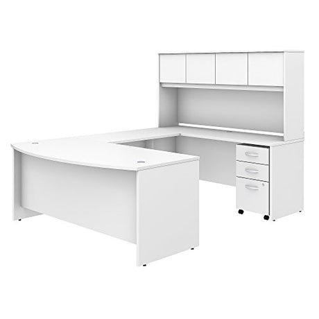 Studio C 72W x 36D U Shaped Desk with Hutch and Mobile File Cabinet in White Bush Furniture