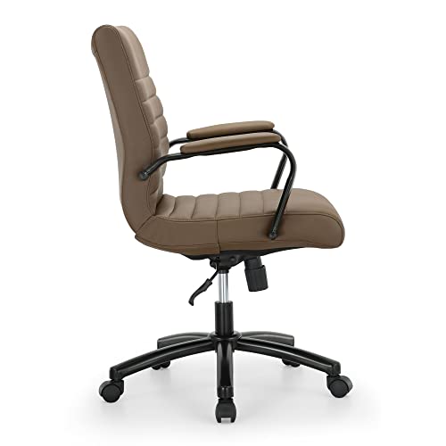 Realspace® Modern Comfort Winsley Bonded Leather Mid-Back Manager Office Chair, Brown/Black, BIFMA Compliant Realspace