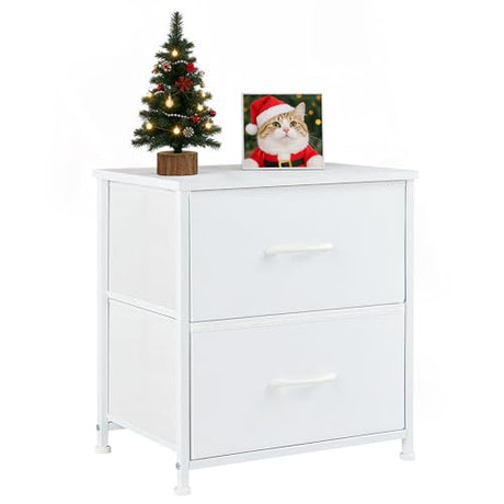 Accver Nightstand, 2 Drawer Dresser Bedside Storage Furniture, Small Dresser with 2 Drawers, End Table with Fabric for Bedroom, Closet, Entryway, College Dorm, White Accver