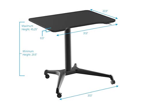 Monoprice Gas‑Lift Height Adjustable Sit‑Stand Mobile Rolling Workstation Laptop and Computer Desk V2 - Max Weight Capacity 99 Lbs, Mobile Stand for Presentations or an Active Work Lifestyle, Black Monoprice