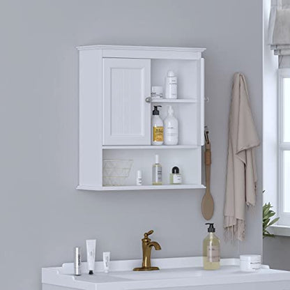 Spirich Bathroom Cabinet Wall Mounted with Doors, Wood Hanging Cabinet with Doors and Shelves Over The Toilet, Bathroom Wall Cabinet White - WoodArtSupply