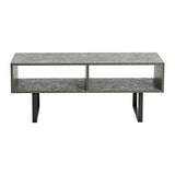 Household Essentials Jamestown TV Stand Coffee Table with Rectangular Storage Compartments Rustic Slate Concrete and Black Metal Household Essentials