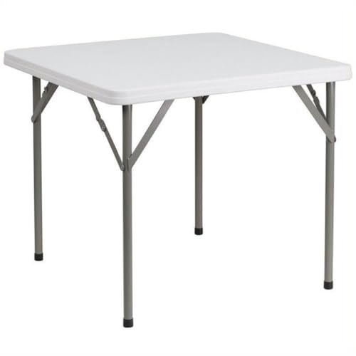 BOWERY HILL Square Granite Folding Table in White BOWERY HILL