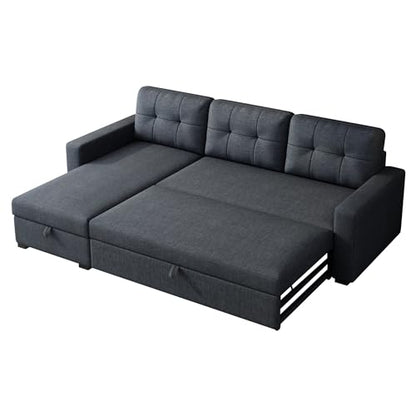 YOPTO 81.5" Sleeper Sectional Sofa,Upholstered Sectional Storage Chaise and Pull,Reversible L-Shape Couch,w/ 3 Back Cushions,for Living Room,Office,Apartment,Dark Grey