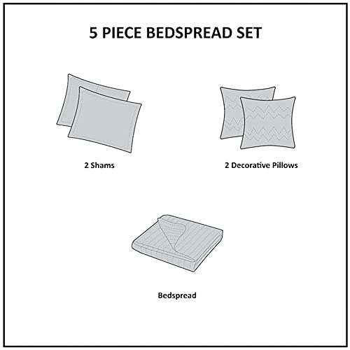 Madison Park Princeton Reversible Quilted Bedspread Set, Solid Reverse Summer Breathable, Lightweight All Season Bedding Layer, Matching Shams, Bedspread King(120"x118"), Blue 5 Piece Madison Park