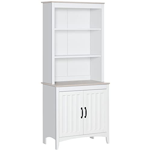 HOMCOM 70" White Kitchen Hutch with Adjustable Shelves and Open Countertop Storage HOMCOM