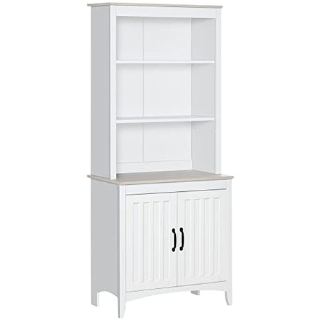 HOMCOM 70" White Kitchen Hutch with Adjustable Shelves and Open Countertop Storage HOMCOM