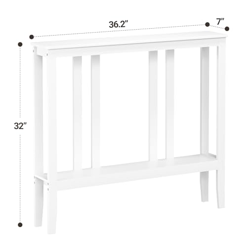 ELYKEN Bamboo Console Tables for Entryway, 36.2" Long 2 Tier Hallway Table Behind Couch, 7” Narrow Sofa Table for Entrance, Entry, Living Room, White ELYKEN