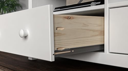 Handcrafted Solid Oak TV Stand Entertainment Center - Elegant White Media Console with Spacious Storage Drawers & Open Shelves - Sturdy Wood Cabinet Fits TVs up to 55 Inches From the Tree Furniture